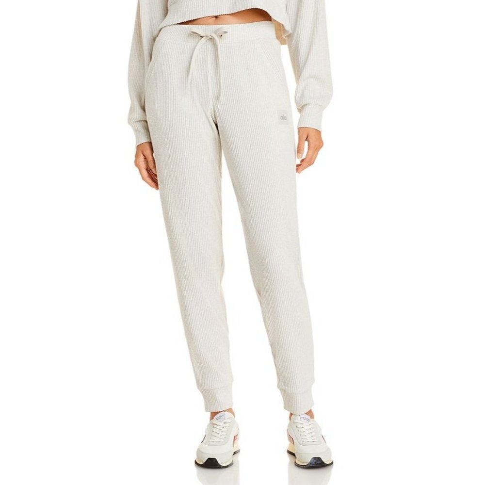 ALO Yoga Women’s Muse Rib-Knit Sweatpants Cream Size L Ribbed Jogger Pants